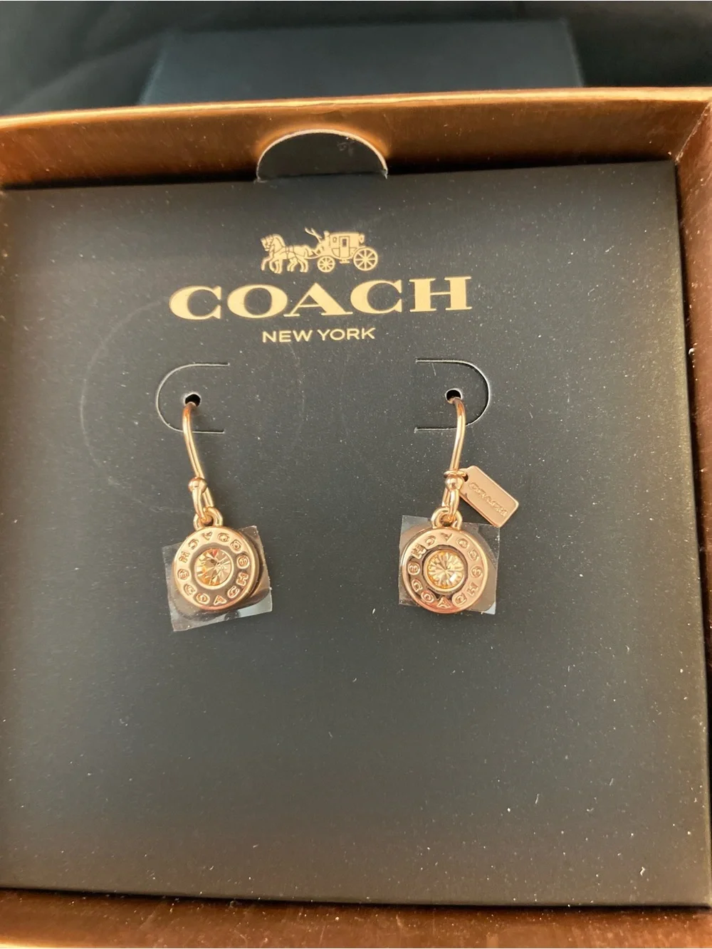 Coach Rose Gold Crystal Drop Earrings NIB F56417 - Picture 2 of 7